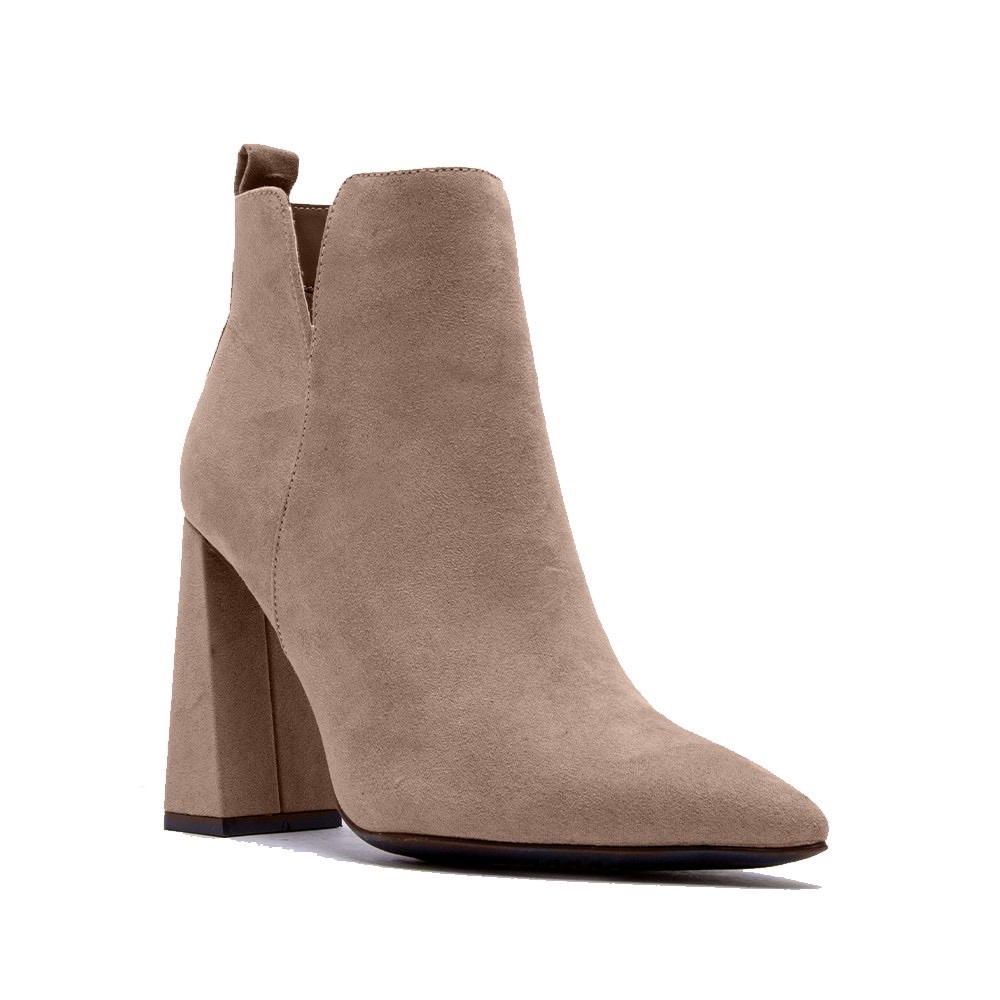 Qupid Suede Pyramid Heel Ankle Booties - Picture 2 of 7